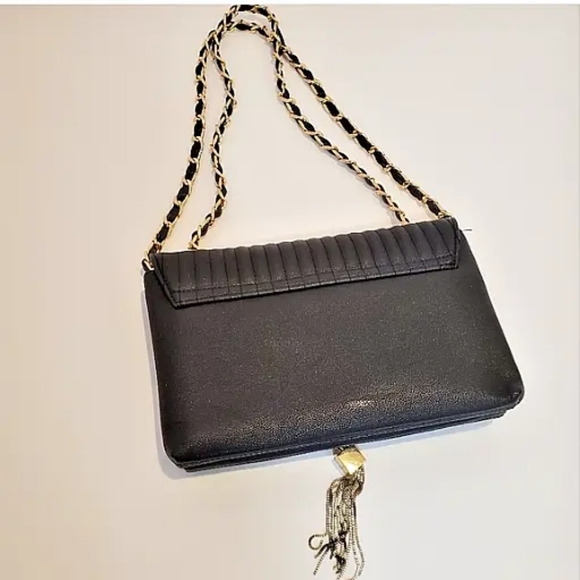 Bebe Black Crossbody Purse faux leather Gold Hardware Handbag - Picture 4 of 14